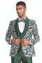 "Men's Slim Fit Paisley Shawl Lapel Tuxedo - One Button Vested Prom 2025 Suit in Hunter Green"