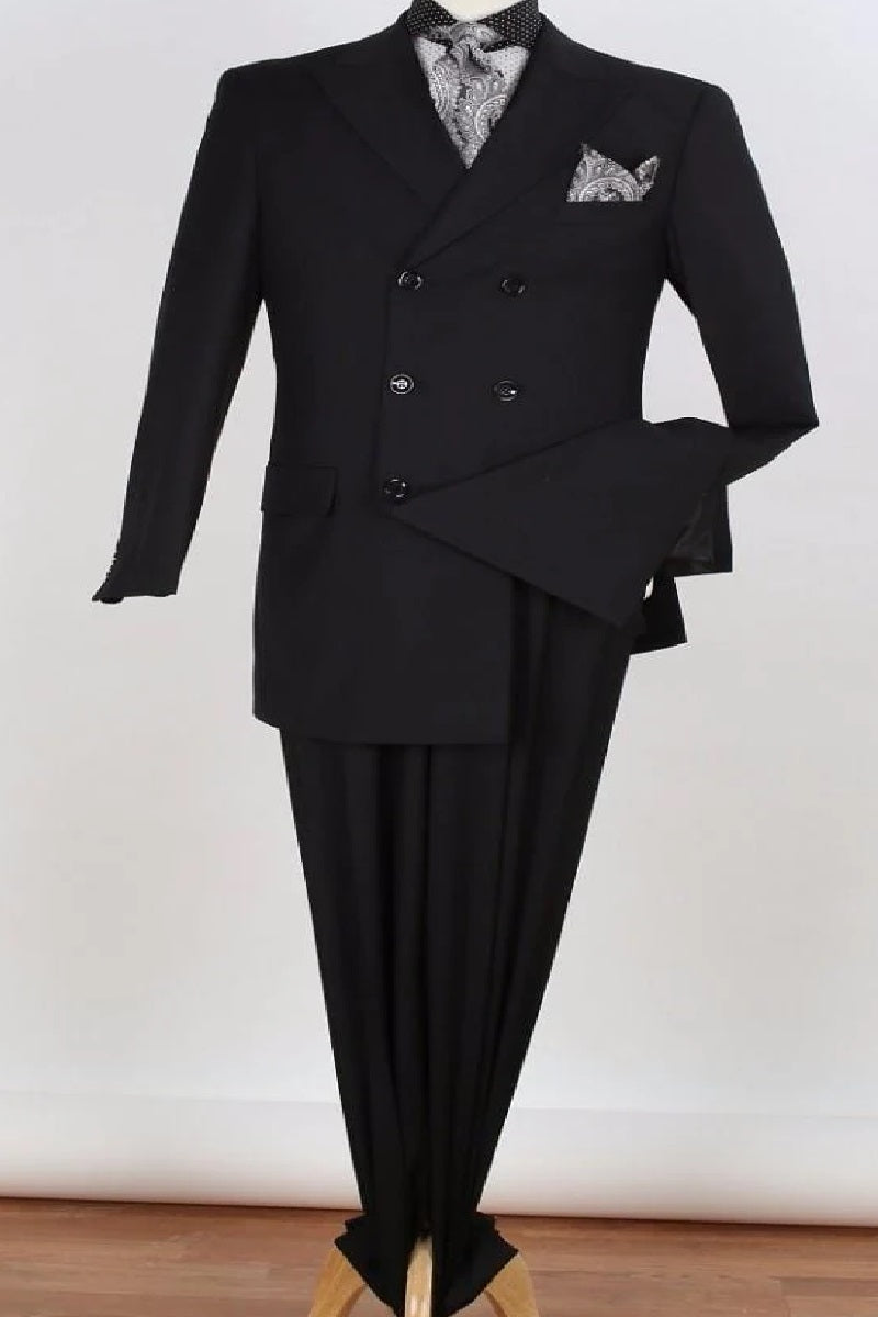 Apollo King Men's 2 Piece Double Breasted Suit Wide Peak Lapel - 34 Short or Extra Small