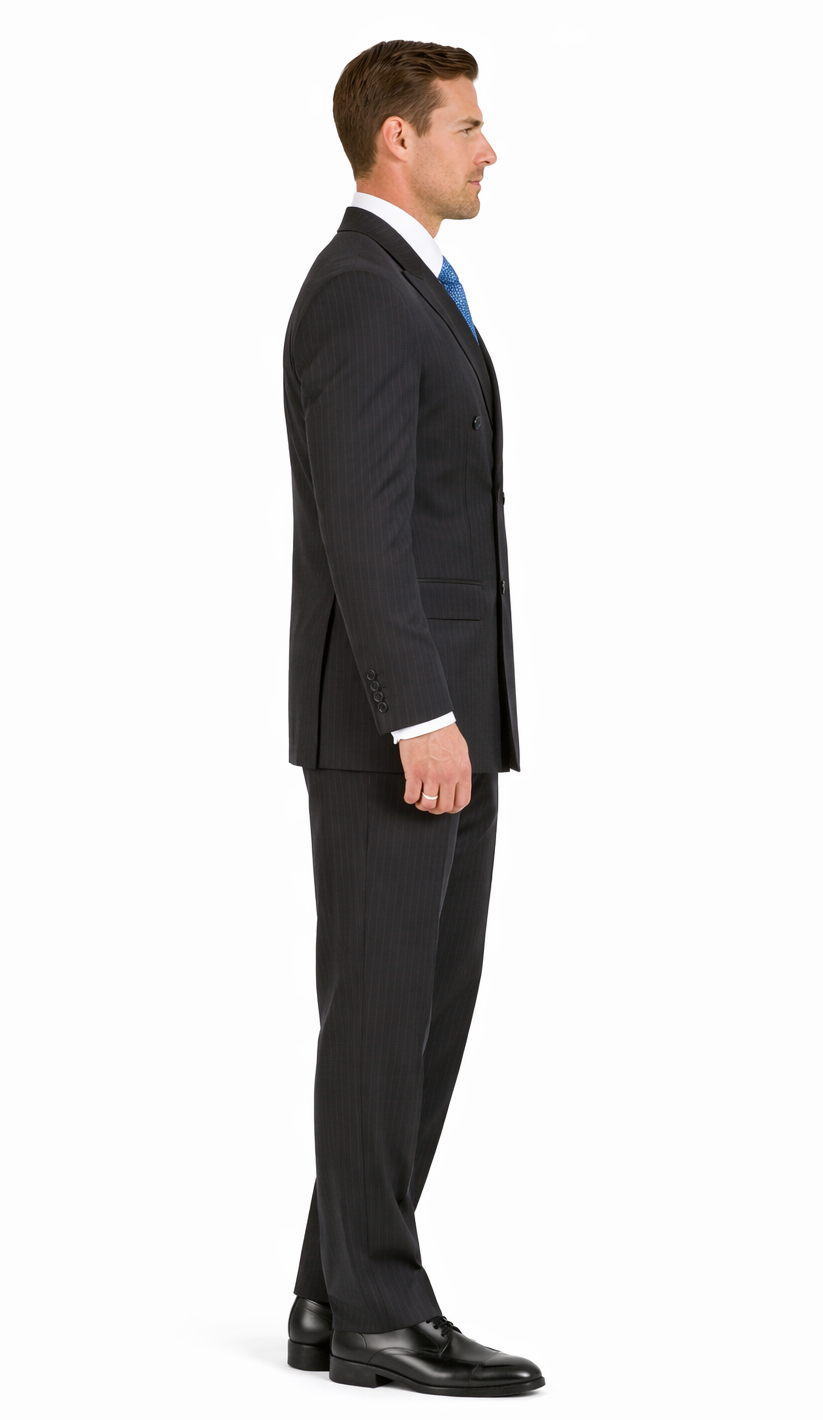 Double-Breast Suit, Black, Navy or Gray Colors by Giorgio Fiorelli - 34 Short or Extra Small