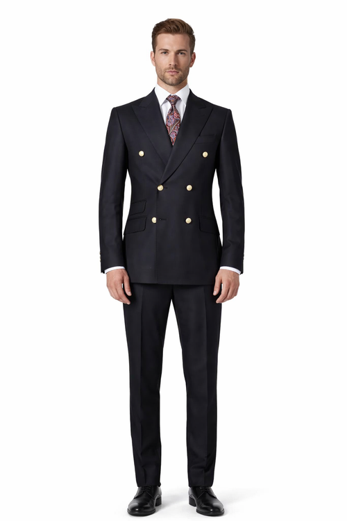 Double Breasted Blazer with Gold Buttons - Black Sport Coat-New Designer Collection