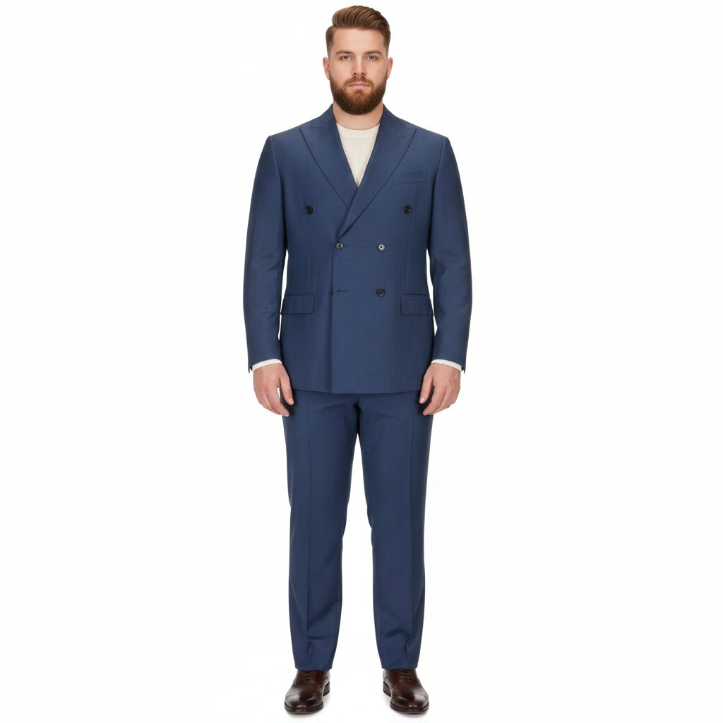 Mens Blue Wool Tiglio Double Breasted Suit Classic Peak Lapel Suit