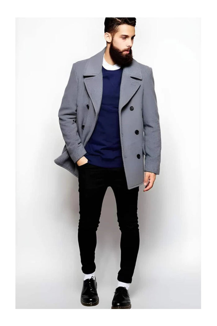Double Breasted Light Grey ~ Wine Wool Coat ~ Car coat ~ Designer men's Wool Peacoat Sale