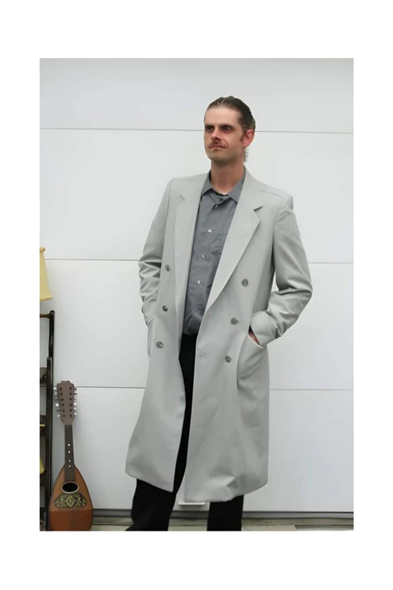 Double Breasted Long men's Dress Topcoat - Winter coat Wool Light Grey Overcoat - Coat Size 38