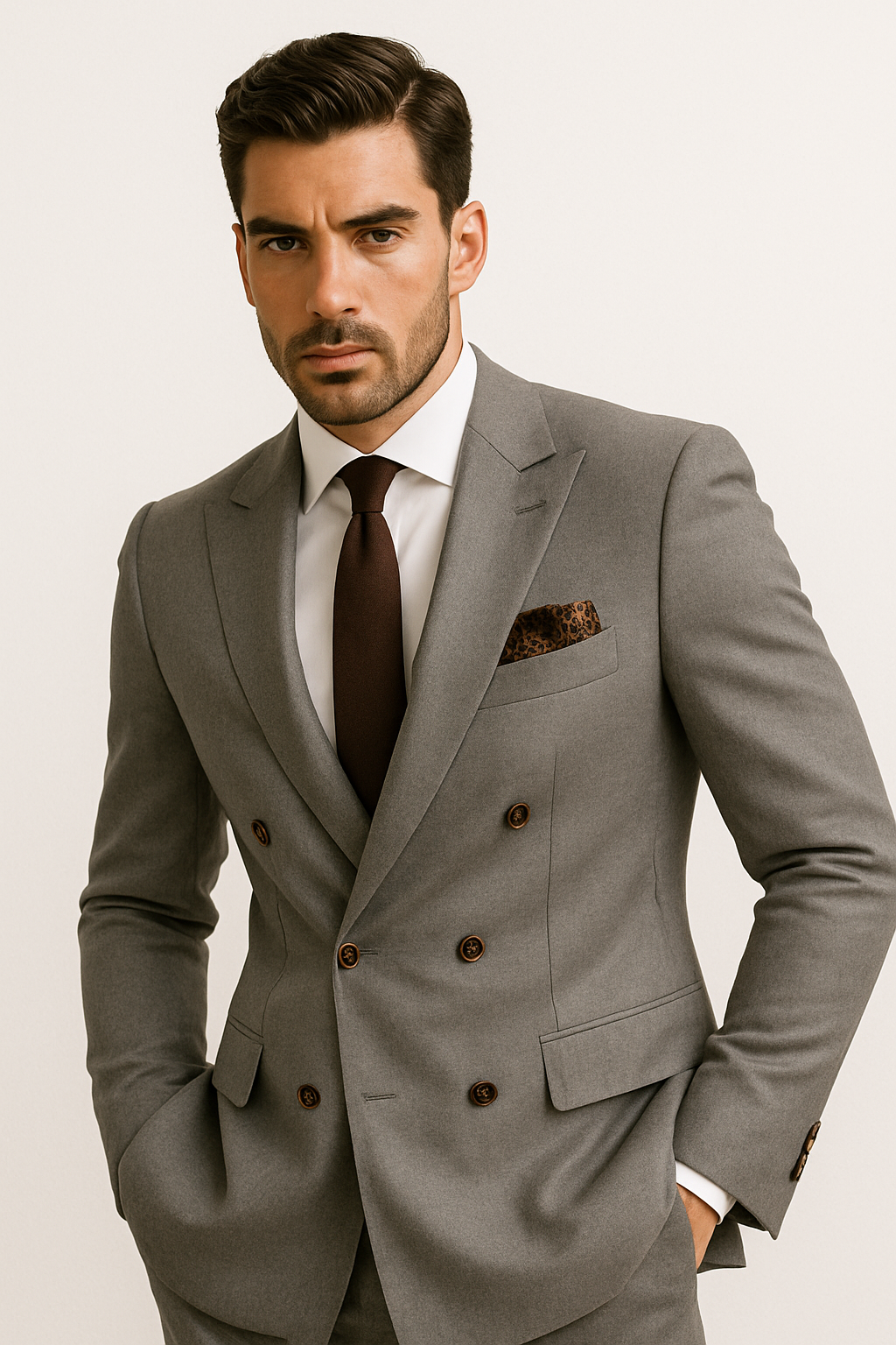Double Breasted Slim Fit Suit - Dark Gray Suit - Tapred Fit Pants - Coat Size 38