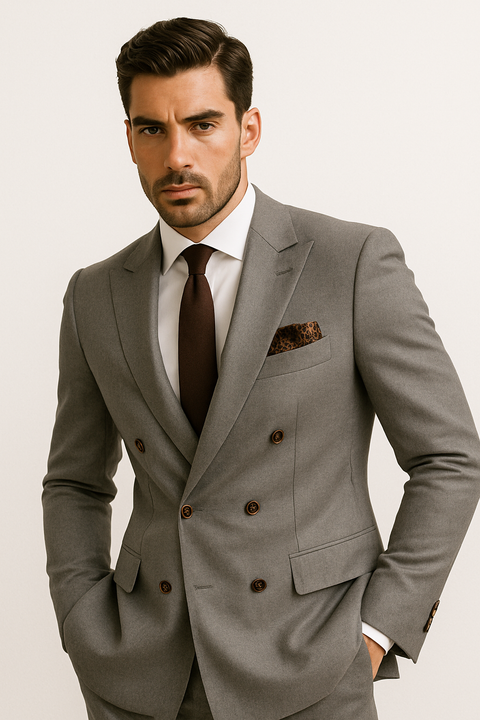 Double Breasted Slim Fit Suit - Dark Gray Suit - Tapred Fit Pants
