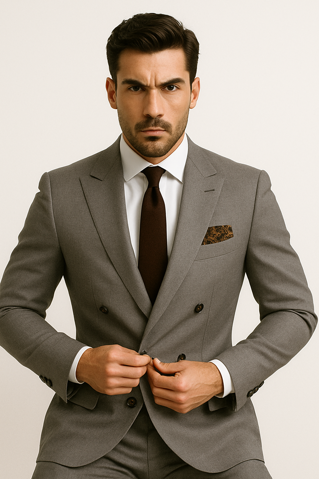 Double Breasted Slim Fit Suit - Dark Gray Suit - Tapred Fit Pants - Coat Size 38