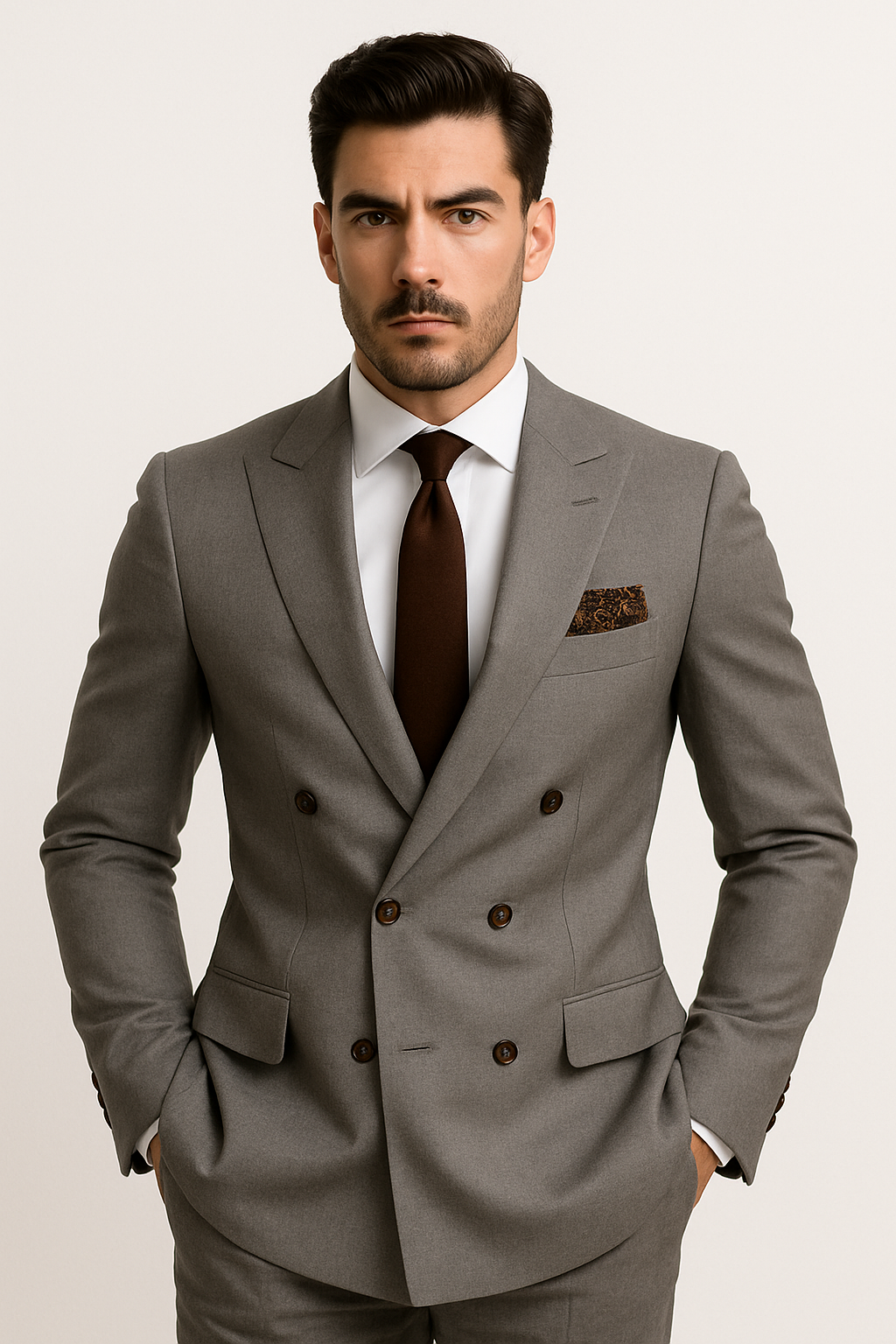 Double Breasted Slim Fit Suit - Dark Gray Suit - Tapred Fit Pants - Coat Size 38