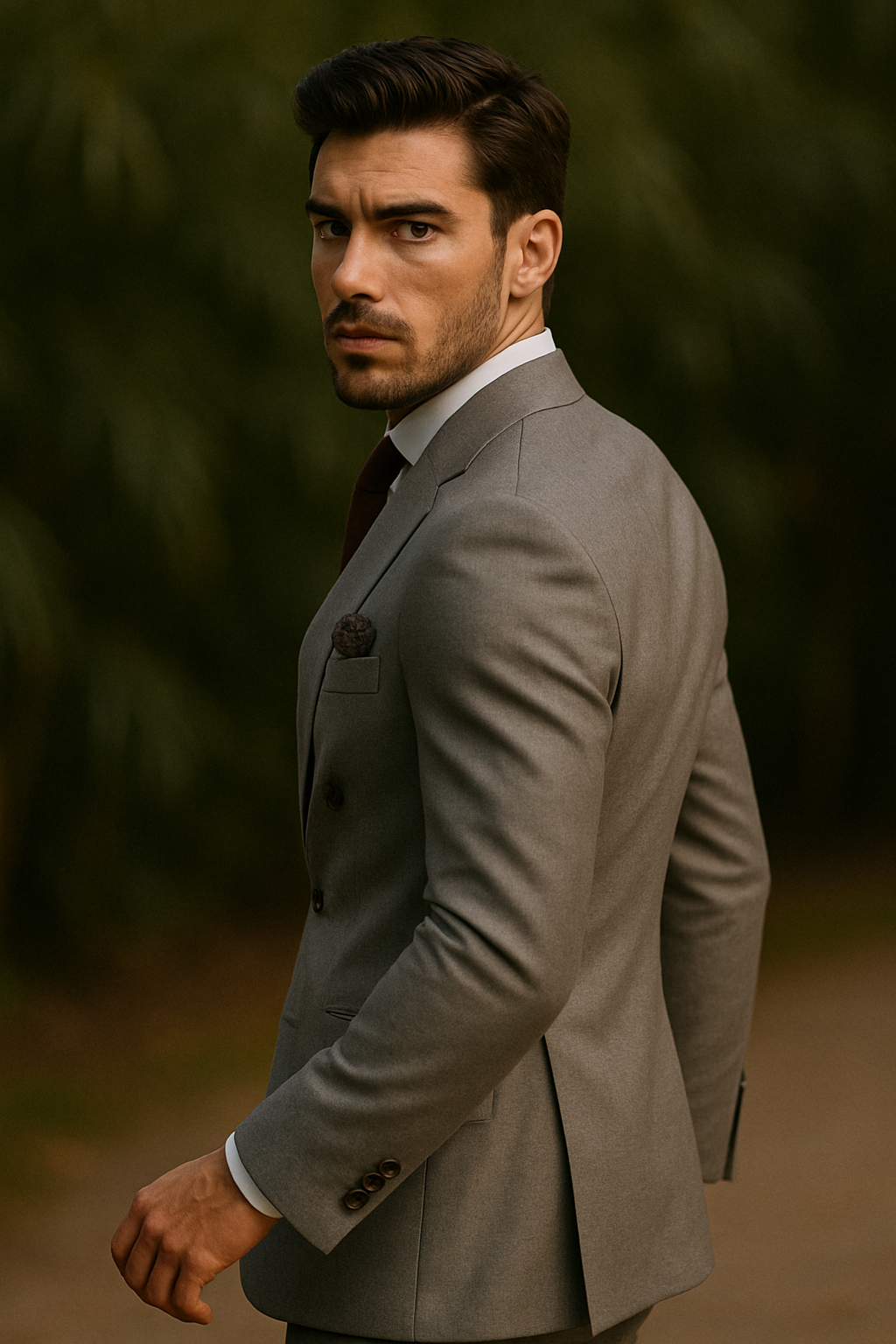 Double Breasted Slim Fit Suit - Dark Gray Suit - Tapred Fit Pants - Coat Size 38