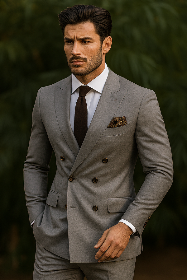 Double Breasted Slim Fit Suit - Dark Gray Suit - Tapered Fit Pants main image 0
