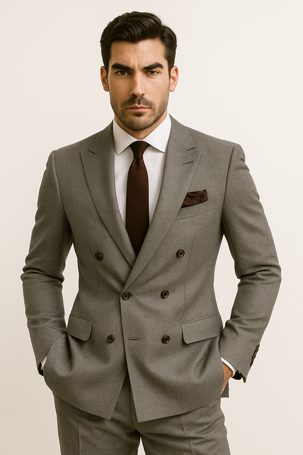 Double Breasted Slim Fit Suit - Dark Gray Suit - Tapred Fit Pants - Coat Size 38