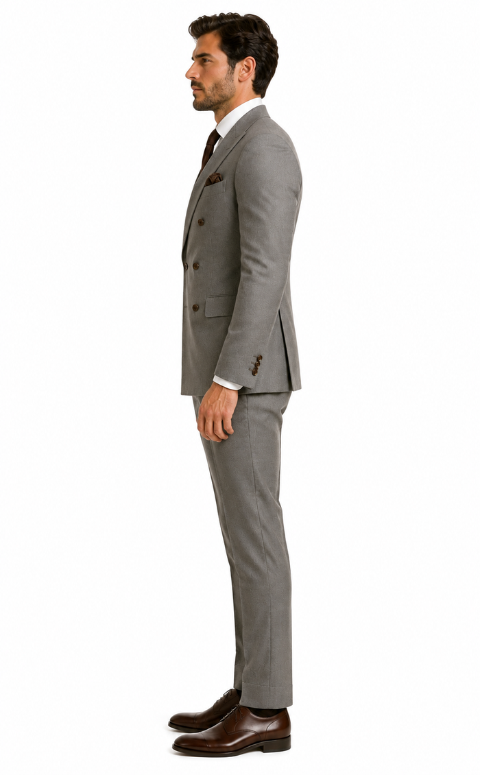 Double Breasted Slim Fit Suit - Dark Gray Suit - Tapred Fit Pants