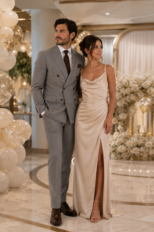 Double Breasted Slim Fit Suit - Dark Gray Suit - Tapred Fit Pants
