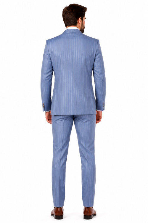 Sky Blue Stripe - Double Breasted Pinstripe Suit-New Designer Collection
