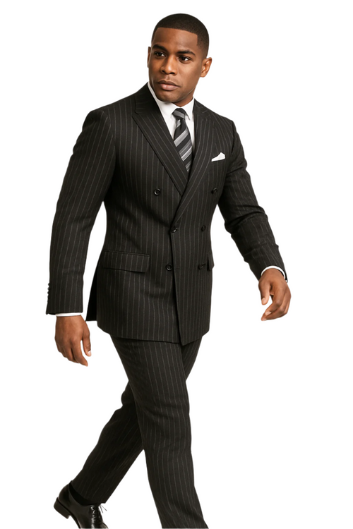 Rockefeller Collection - Double Breasted Stripe Suit Black Regular Fit 2 Piece