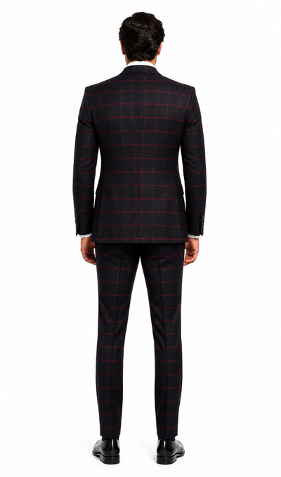 Double Breasted Suit in Black and Red Plaid Window Pane Suit - Gangster Suit 1920s Suit