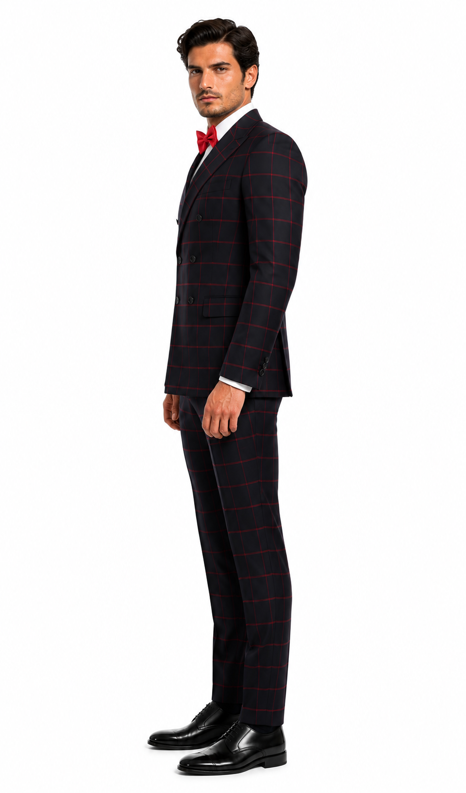 Double Breasted Suit in Black and Red Plaid Window Pane Suit - Gangster Suit 1920s Suit