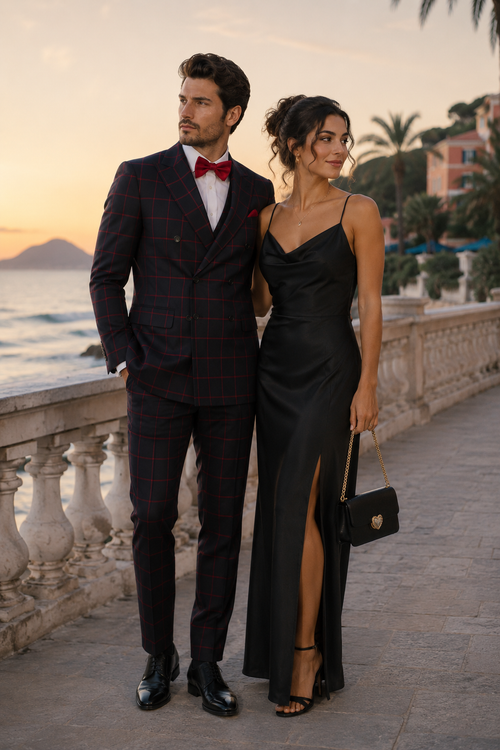 Double Breasted Suit in Black and Red Plaid Window Pane Suit - Gangster Suit 1920s Suit