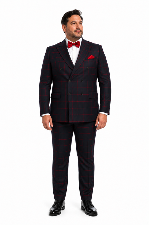 Double Breasted Suit in Black and Red Plaid Window Pane Suit - Gangster Suit 1920s Suit