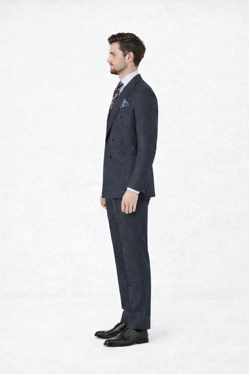 Double Breasted Suits - Vested Suits Wool Fabric - Apolo King Brand - Gray Plaid Suit-New Designer Collection
