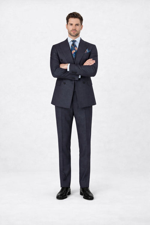 Double Breasted Suits - Vested Suits Wool Fabric - Apolo King Brand - Gray Plaid Suit-New Designer Collection