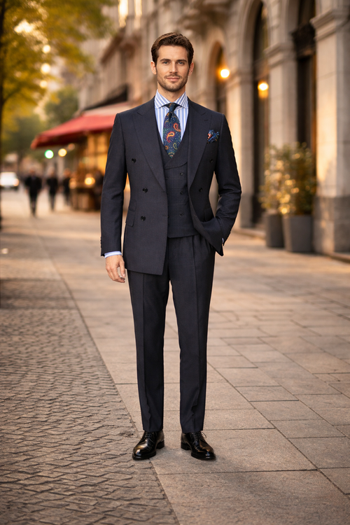 Double Breasted Suits - Vested Suits Wool Fabric - Apolo King Brand - Gray Plaid Suit-New Designer Collection