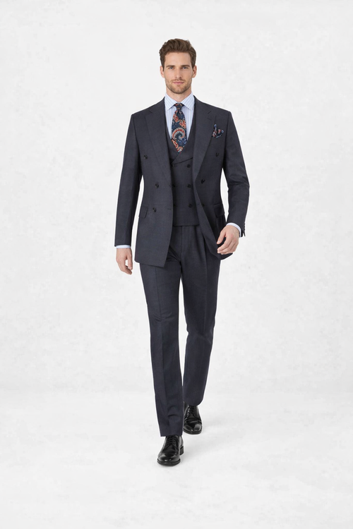 Double Breasted Suits - Vested Suits Wool Fabric - Apolo King Brand - Gray Plaid Suit-New Designer Collection