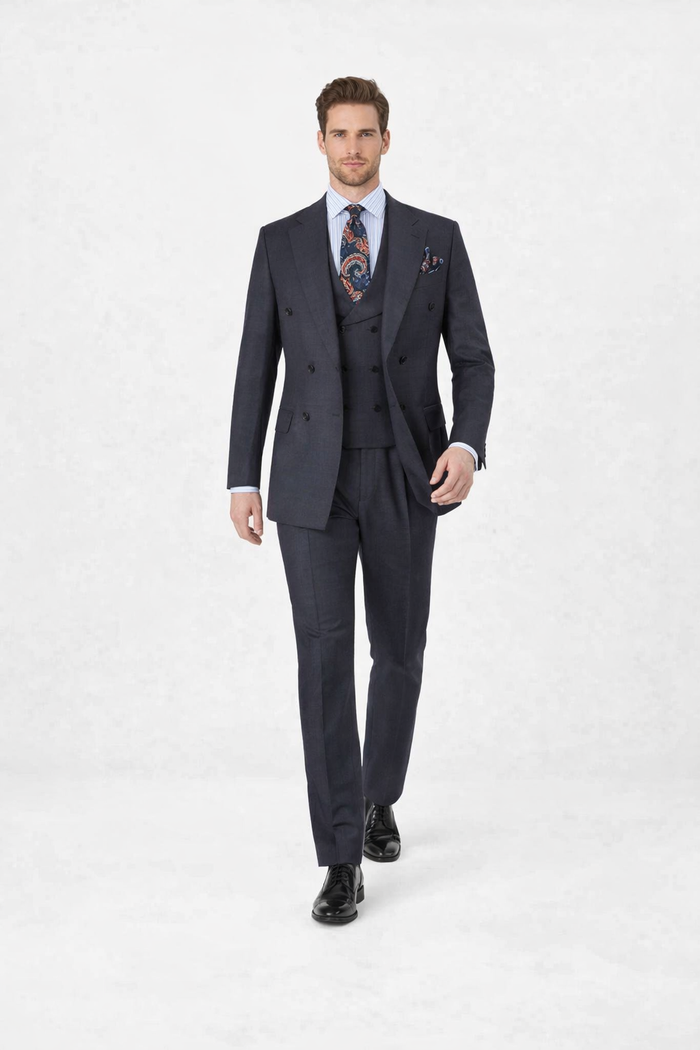 Double Breasted Suits - Vested Suits Wool Fabric - Apolo King Brand - Gray Plaid Suit-New Designer Collection