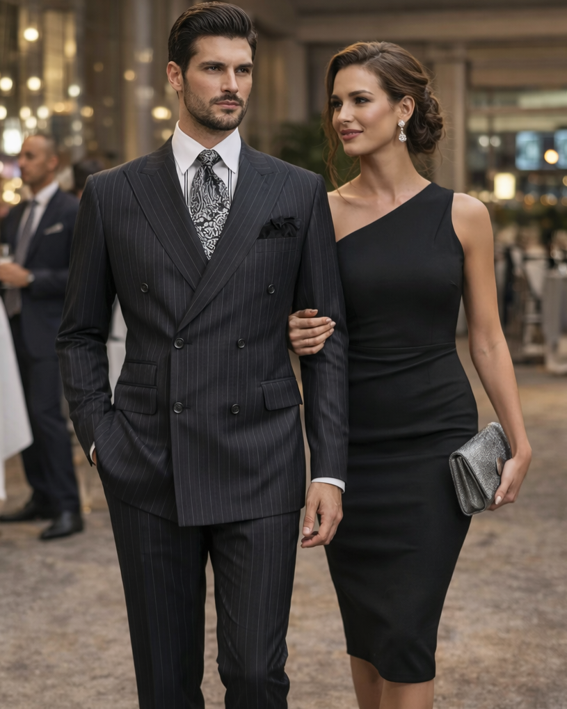 Double Breasted Suits - Vested Suits Wool Fabric - Apolo King Brand - Gray Stripe Suit - 34 Short or Extra Small