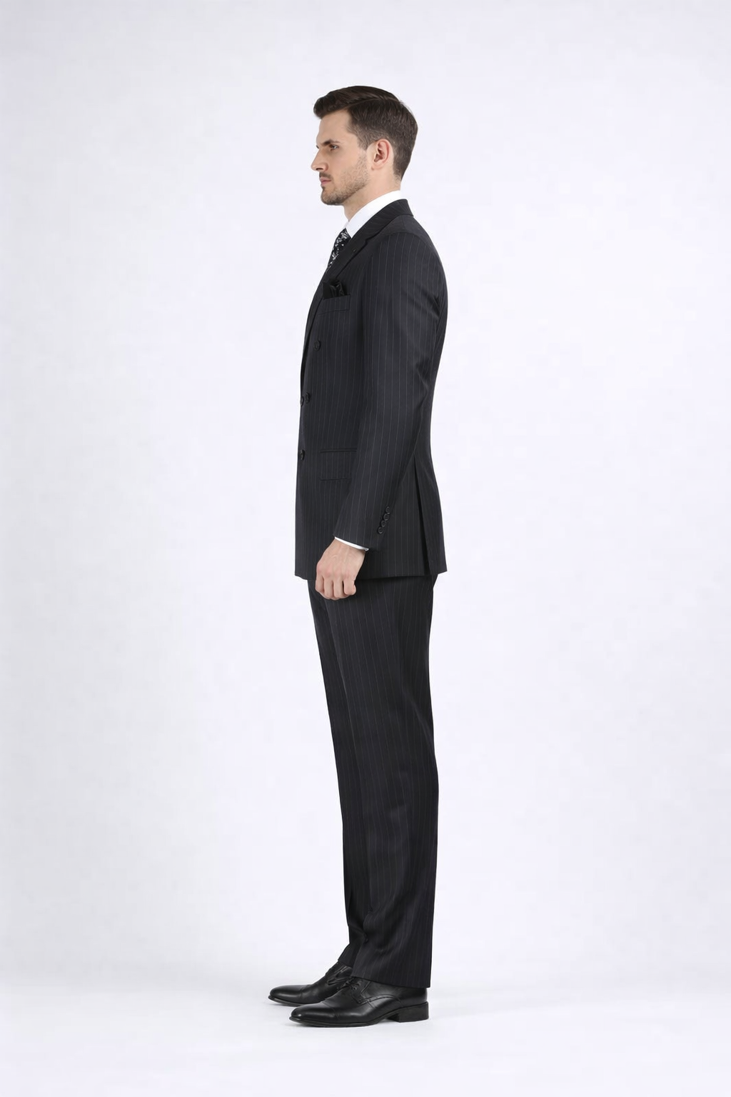 Double Breasted Suits - Vested Suits Wool Fabric - Apolo King Brand - Gray Stripe Suit