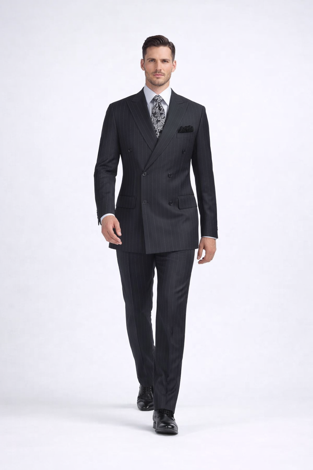 Double Breasted Suits - Vested Suits Wool Fabric - Apolo King Brand - Gray Stripe Suit - 34 Short or Extra Small