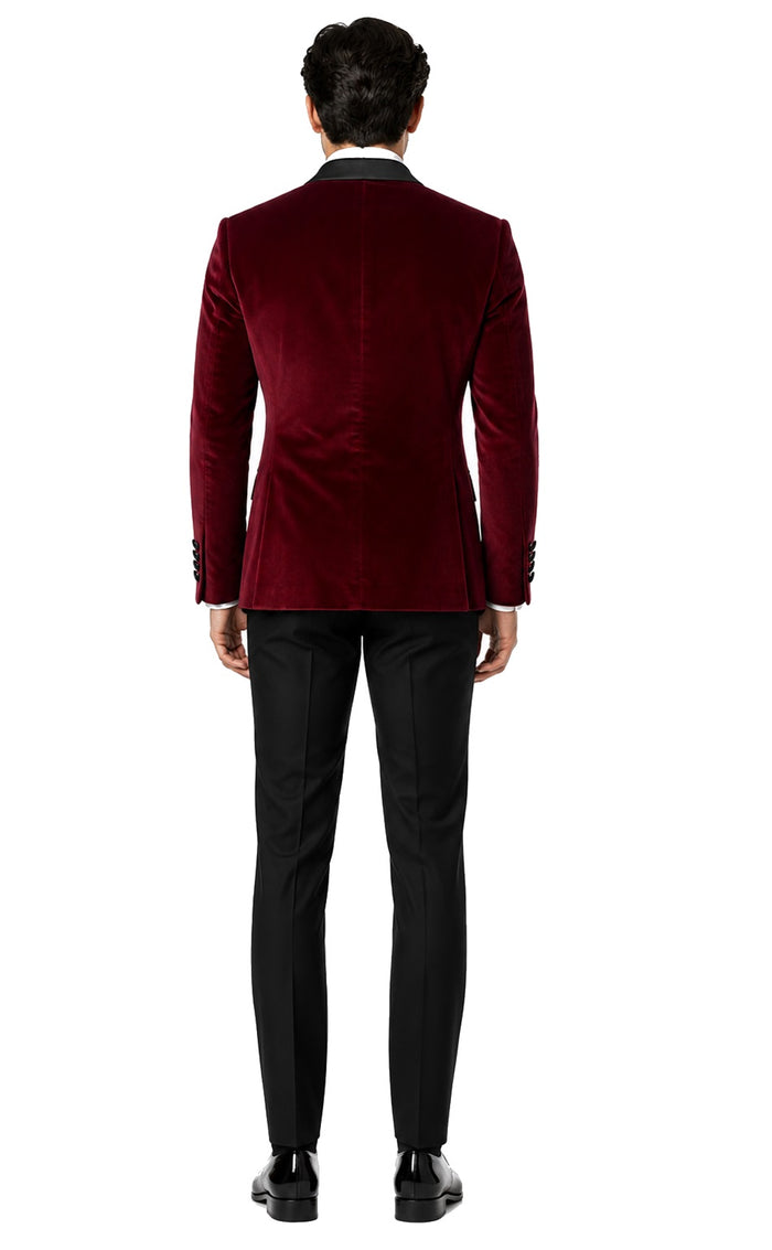 Double Breasted Tuxedo - Velvet Tuxedo Dinner Jacket Burgundy