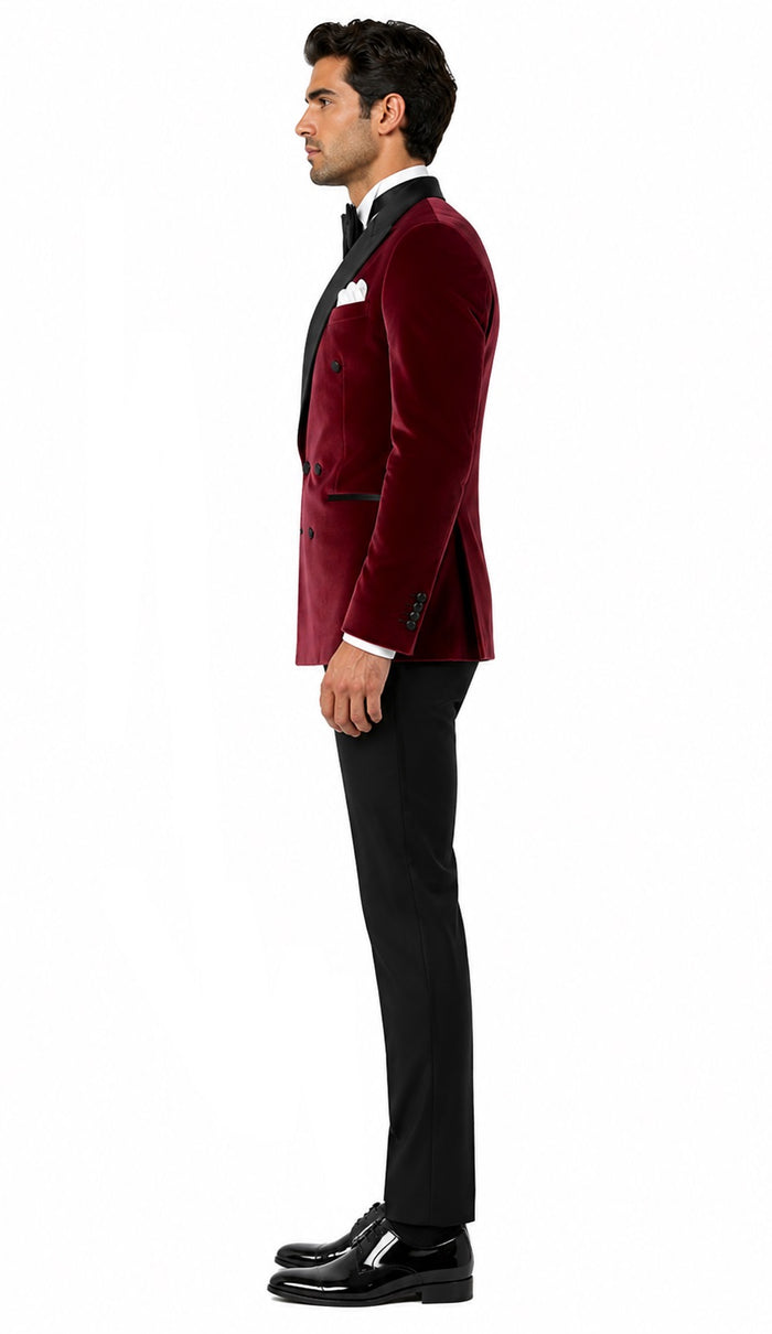 Double Breasted Tuxedo - Velvet Tuxedo Dinner Jacket Burgundy