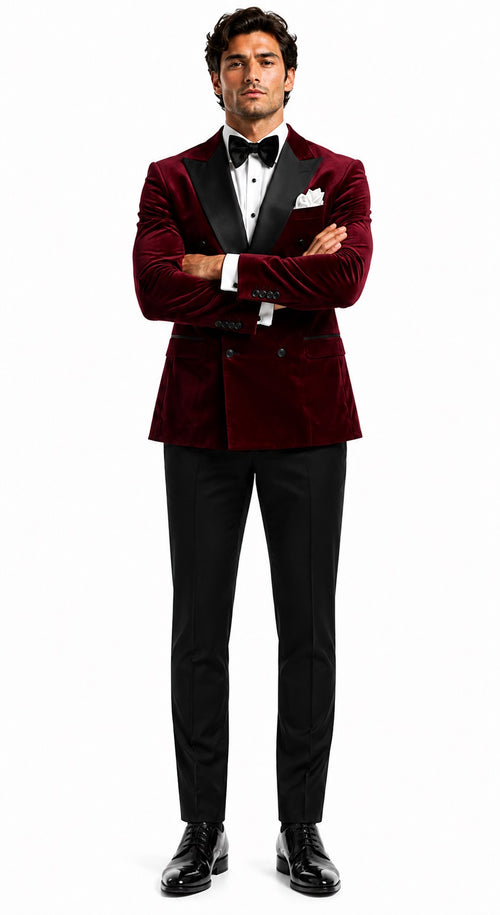 Double Breasted Tuxedo - Velvet Tuxedo Dinner Jacket Burgundy
