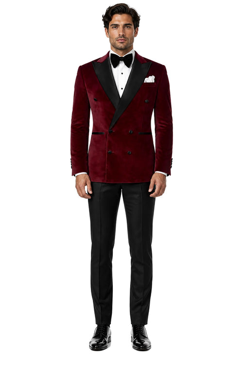 Double Breasted Tuxedo - Velvet Tuxedo Dinner Jacket Burgundy