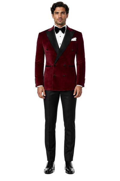 Double Breasted Tuxedo - Velvet Tuxedo Dinner Jacket Burgundy