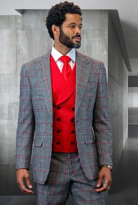 Red Plaid Suit - Mens Christmas Suit - 46 Long