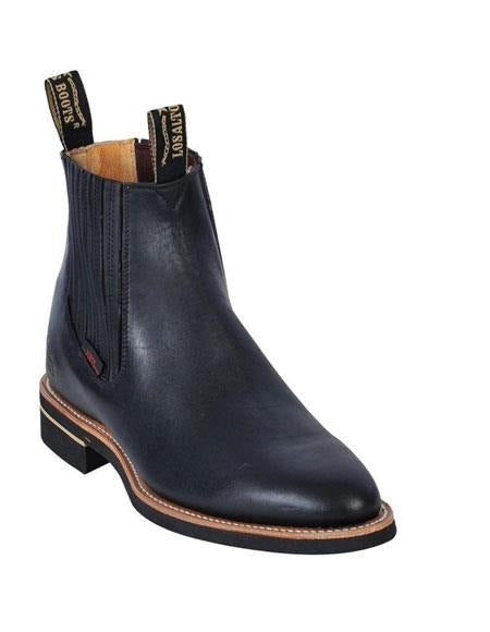 Los Altos Boots Black Leather Chelsea Charro Botin Short Ankle Deer Boot ~ botines para hombre For Men - Short Cowboy - Western Ankle Boots - 10.5 Standard / D / Medium