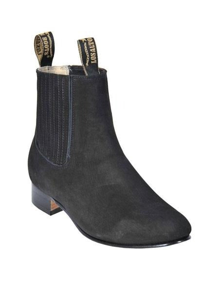 Los Altos Boots Chelsea Charro Botin Black Short Ankle Deer Leather Boot ~ botines para hombre For Men - Short Cowboy - Western Ankle Boots - 10.5 Standard / D / Medium
