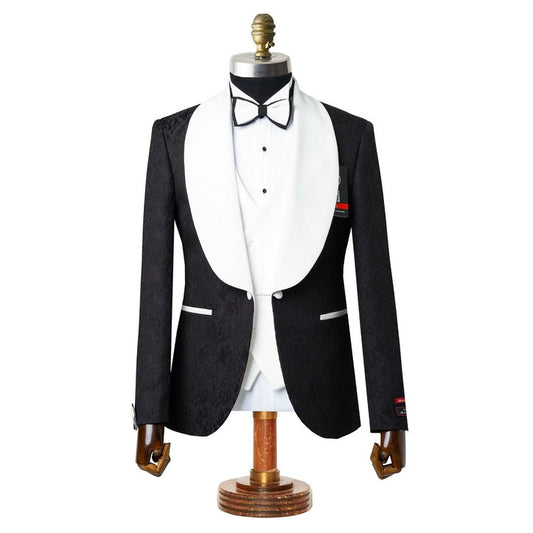 Gianni | Black with White Velvet Lapel 3-Piece Tailored-Fit Tuxedoread Collar French Cuff Tuxedo Shirt in White (Copy)