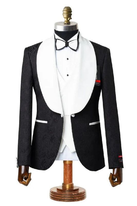 Gianni | Black with White Velvet Lapel 3-Piece Tailored-Fit Tuxedoread Collar French Cuff Tuxedo Shirt in White (Copy)