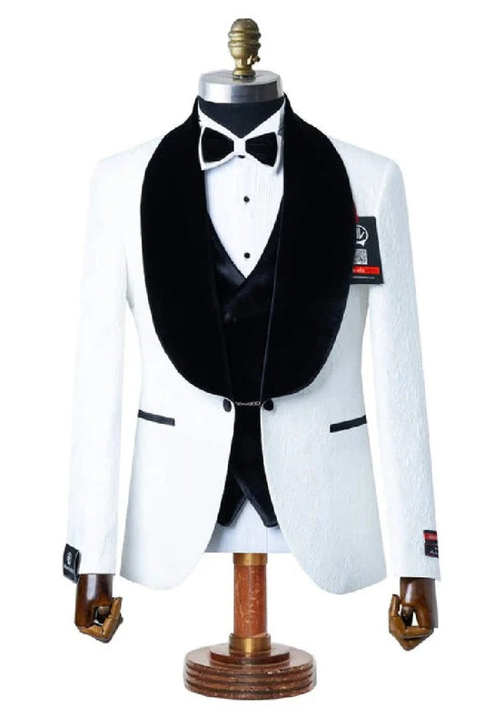 Gianni | White with Black Velvet Lapel 3-Piece Tailored-Fit Tuxedo