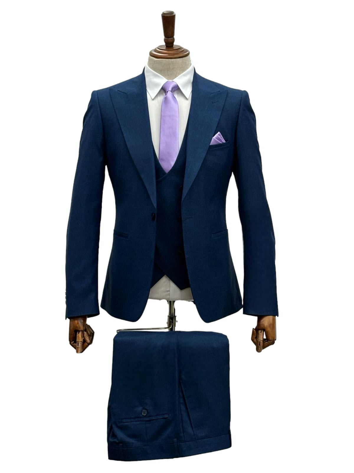 Giovanni Testi Suits With Double Breasted Vest - 3 Pieces  Peak Lapel  in Navy