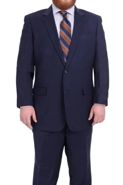 Mix And Match Suits Men's Super 130'S Textured Portly Fit Dark Navy Blue Suit For Men 2 Button Suit Executive Fit Suit - Mens Portly Suit