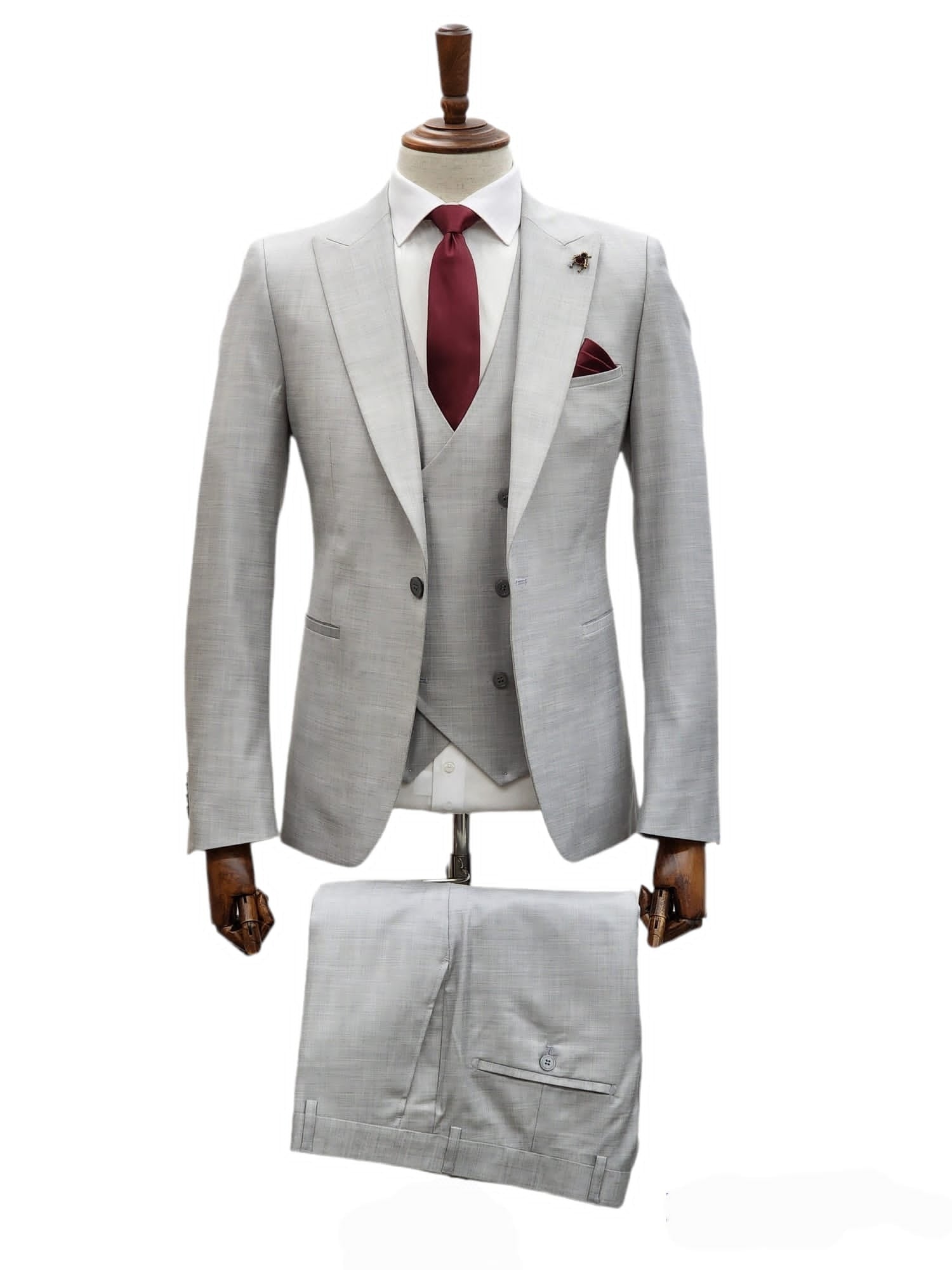 Giovanni Testi Suits With Double Breasted Vest - 3 Pieces  Peak Lapel  in Gray