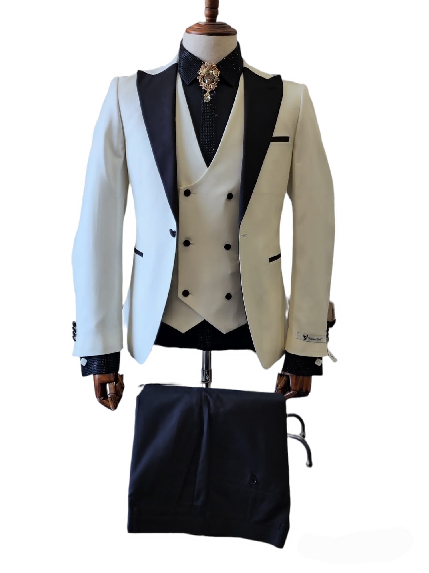 Giovanni Testi Suits With Double Breasted Vest - 3 Piece White - 34 Short