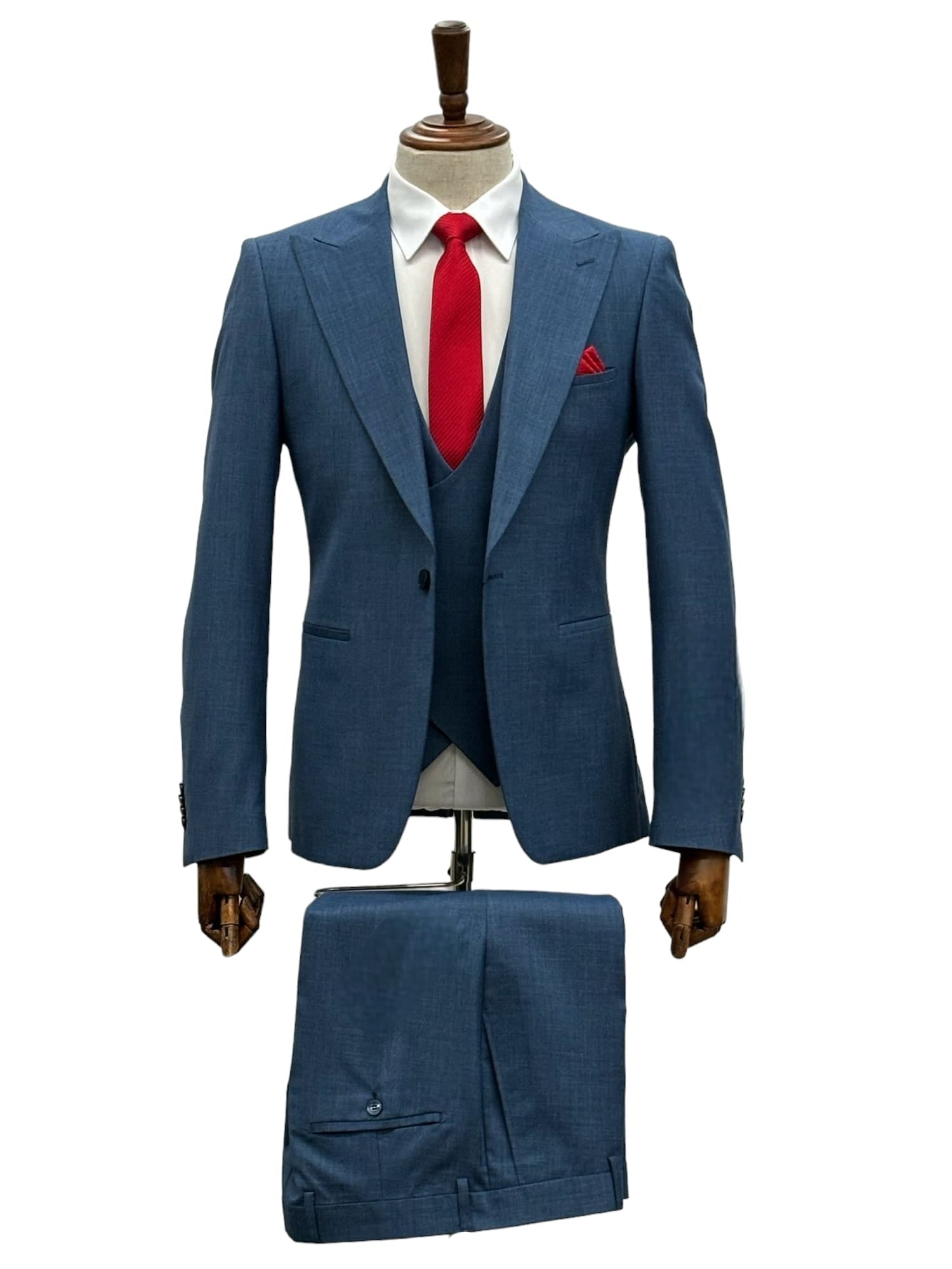 Giovanni Testi Suits With Double Breasted Vest - 3 Piece blue - 34 Short