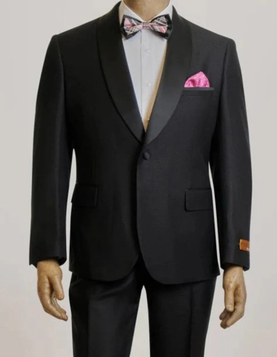 Steve Harvey Suit - Peak Lapel Modern Fit - No Pleated Pants Designer Brand Black 3 Piece Vested Single Breasted Suit