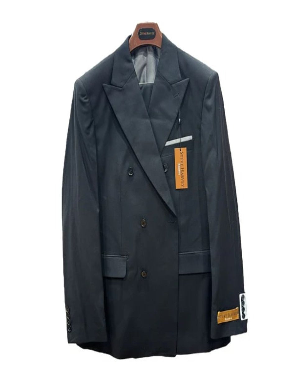 Steve Harvey Two Piece Double Breasted Black Suit - Coat Size 38