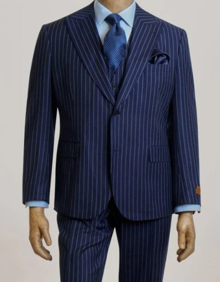 Steve Harvey Suits - Navy Suit - Designer Brand Suit No Pleated Pants Modern Fit - New Arrival