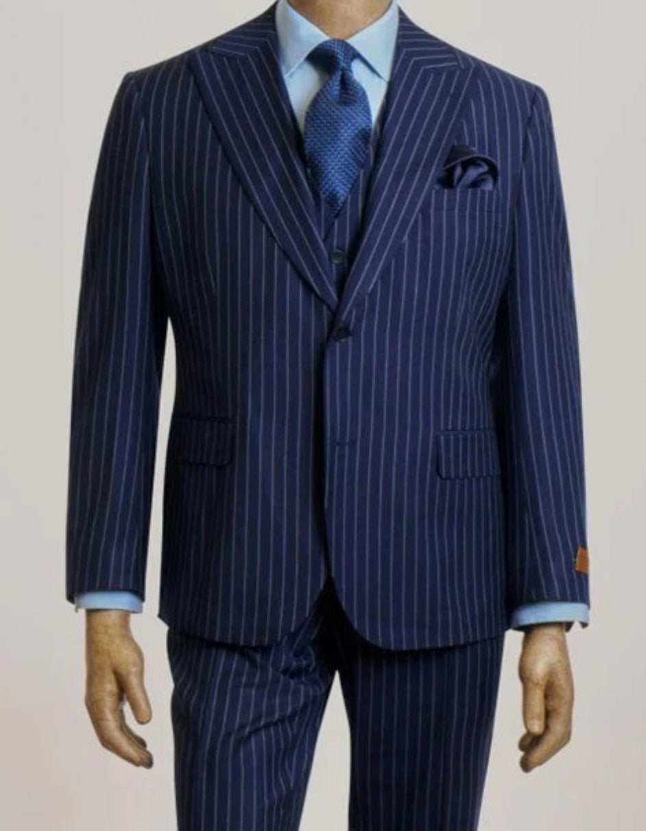 Steve Harvey Suits - Navy Suit - Designer Brand Suit No Pleated Pants Modern Fit - 34 Short or Extra Small